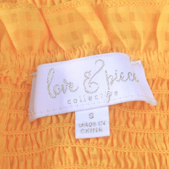love & piece ruched top golden yellow puffed sleeves sweetheart neckline Sz S - Picture 4 of 4